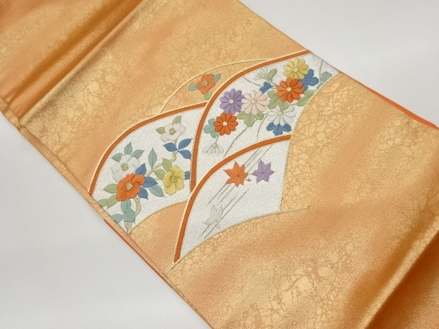 JAPANESE KIMONO / VINTAGE NAGOYA OBI / EMBROIDERY / MAPLE LEAVES & CAMELLIA